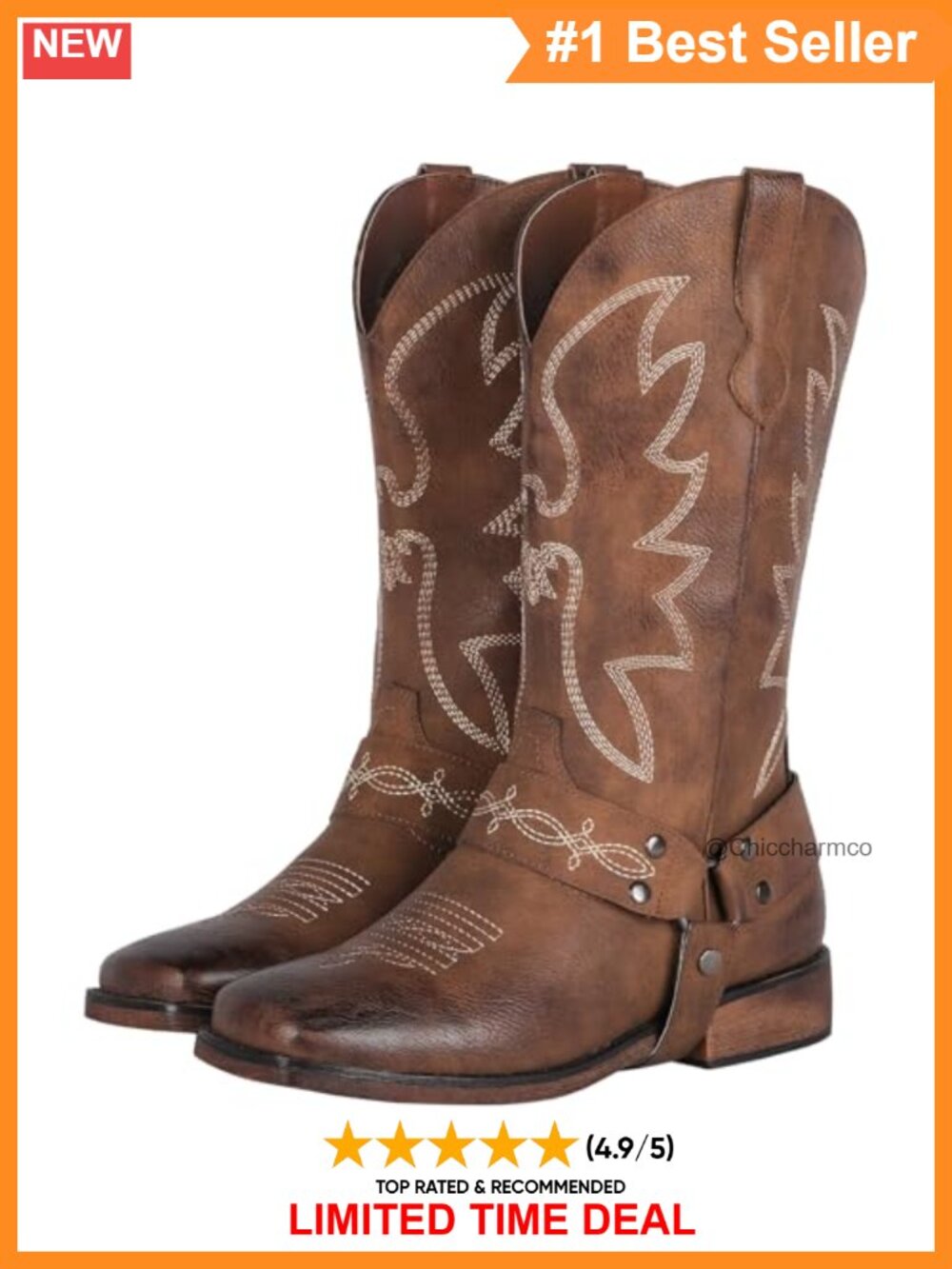Women's Wide Calf Cowboy Boots Faux Leather Square Toe Mid Calf Western
